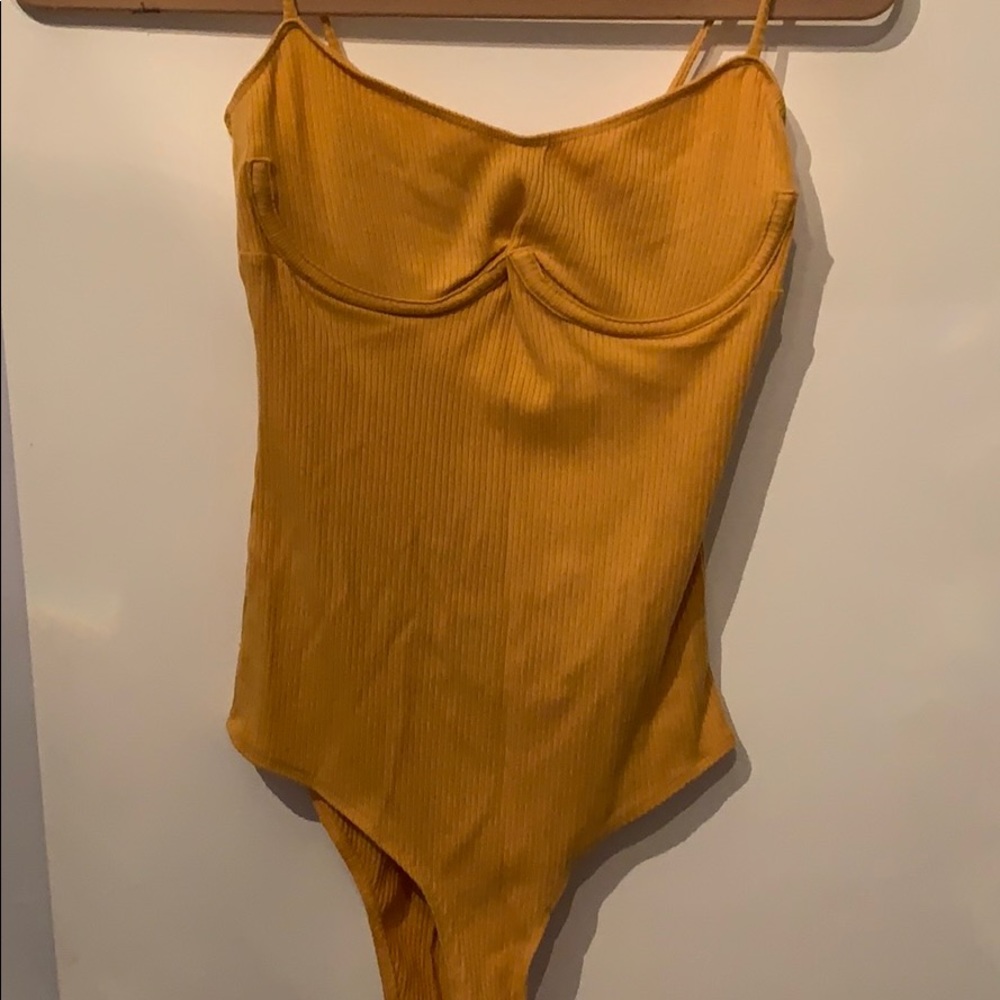 Yellow tee material body suit